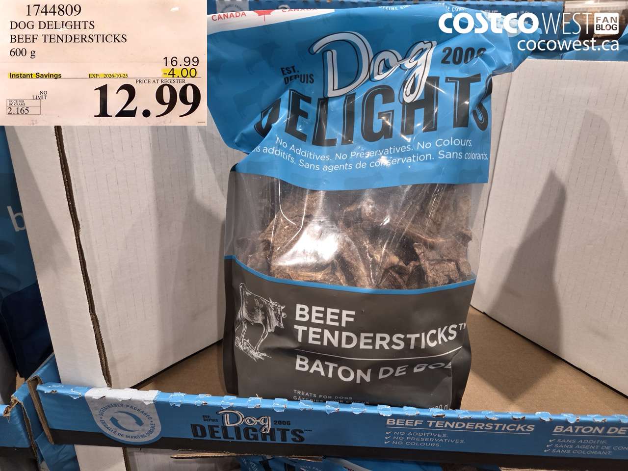 1744809 DOG DELIGHTS BEEF TENDERSTICKS 600 G ($4.00 INSTANT SAVINGS EXPIRES ON 2026-10-25) $12.99