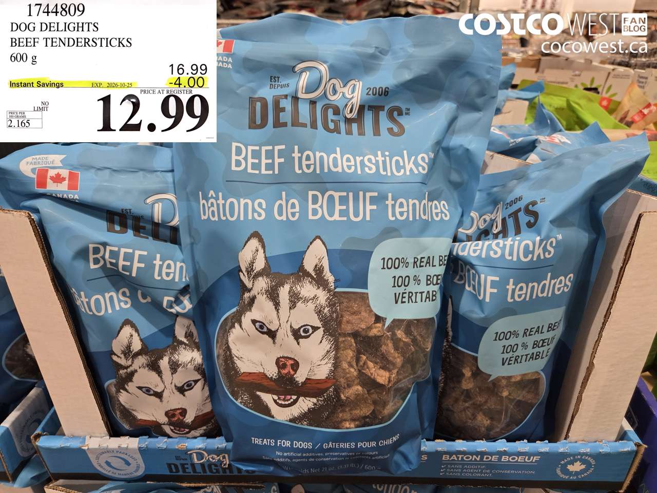 1744809 DOG DELIGHTS BEEF TENDERSTICKS 600 G ($4.00 INSTANT SAVINGS EXPIRES ON 2026-10-25) $12.99