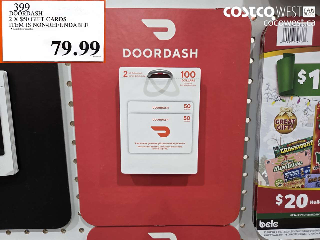399 DOORDASH 2 X $50 GIFT CARDS ITEM IS NON-REFUNDABLE $79.99