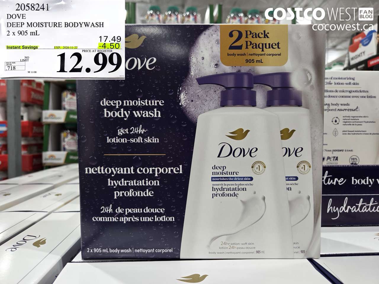 2058241 DOVE DEEP MOISTURE BODYWASH 2 X 905 ML ($4.50 INSTANT SAVINGS EXPIRES ON 2026-11-22) $12.99