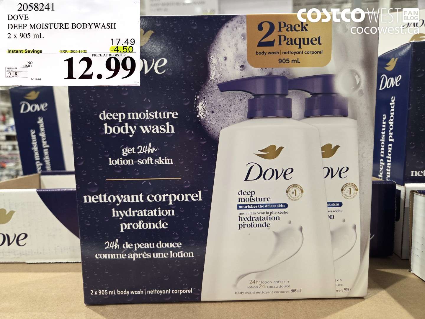 2058241 DOVE DEEP MOISTURE BODYWASH 2 X 905 ML ($4.50 INSTANT SAVINGS EXPIRES ON 2026-11-22) $12.99