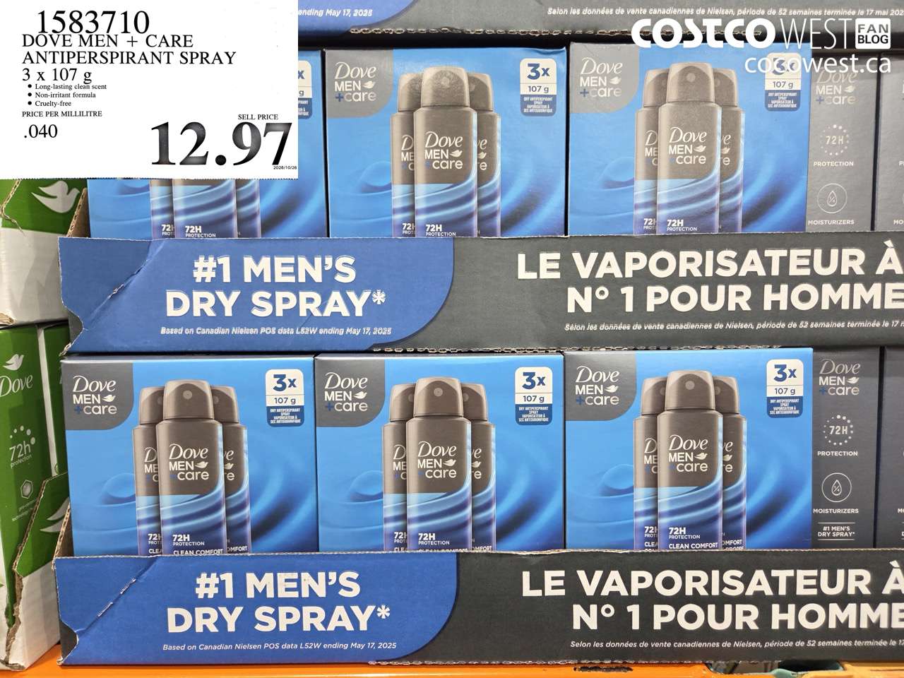 1583710 DOVE MEN + CARE ANTIPERSPIRANT SPRAY 3 X 107 G $12.97