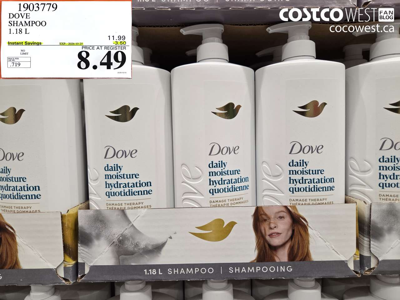 1903779 DOVE SHAMPOO 1.18 L ($3.50 INSTANT SAVINGS EXPIRES ON 2026-10-25) $8.49