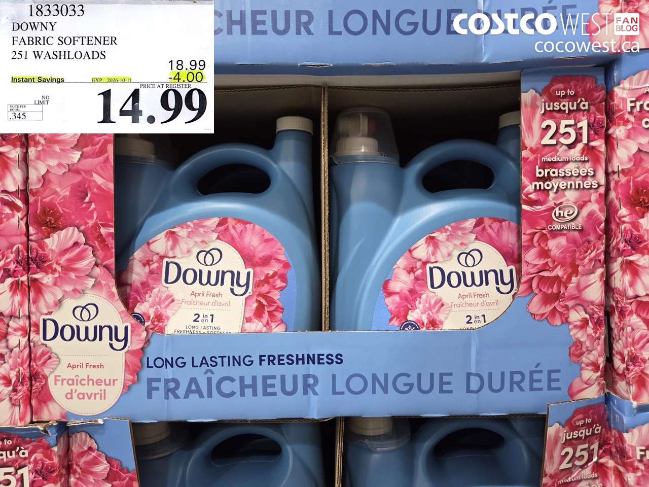 1833033 DOWNY FABRIC SOFTENER 251 WASHLOADS ($4.00 INSTANT SAVINGS EXPIRES ON 2026-10-11) $14.99