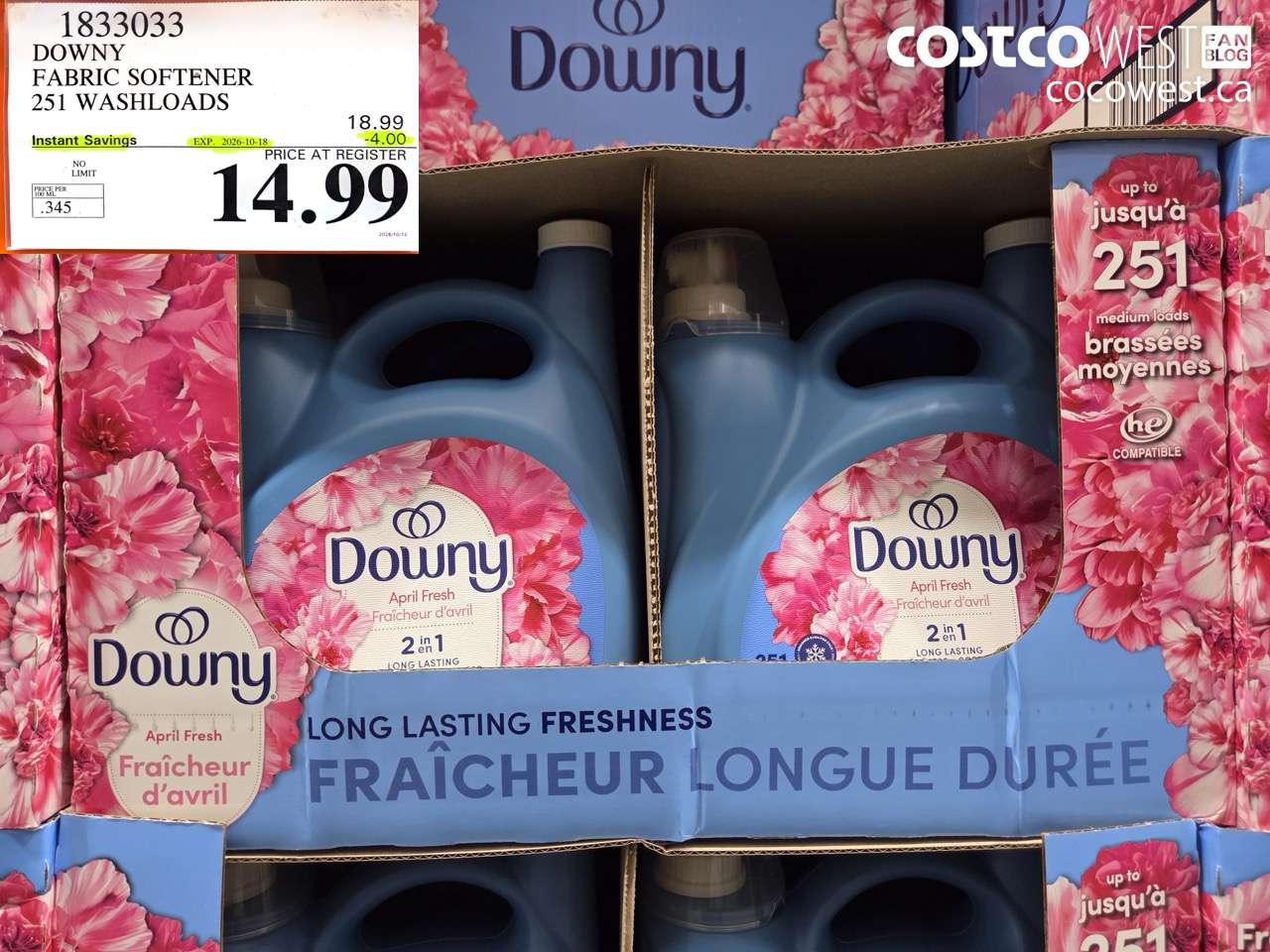 1833033 DOWNY FABRIC SOFTENER 251 WASHLOADS ($4.00 INSTANT SAVINGS EXPIRES ON 2026-10-18) $14.99