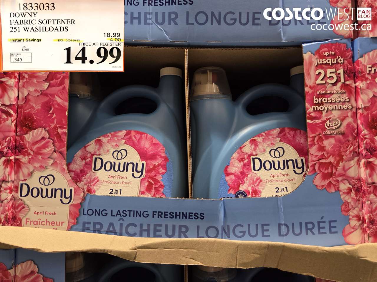 1833033 DOWNY FABRIC SOFTENER 251 WASHLOADS ($4.00 INSTANT SAVINGS EXPIRES ON 2026-10-18) $14.99