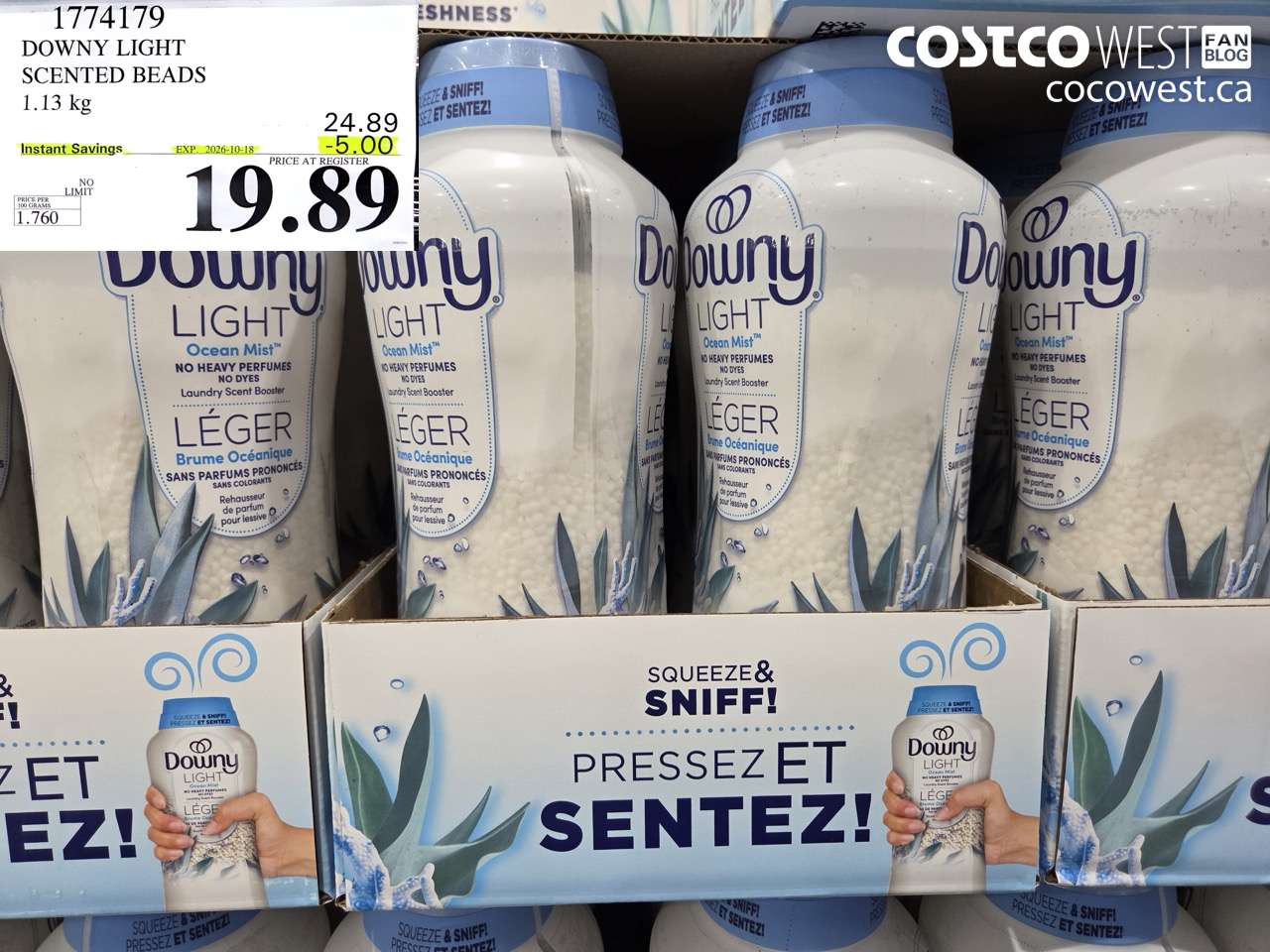 1774179 DOWNY LIGHT SCENTED BEADS 1.13 KG ($5.00 INSTANT SAVINGS EXPIRES ON 2026-10-18) $19.89
