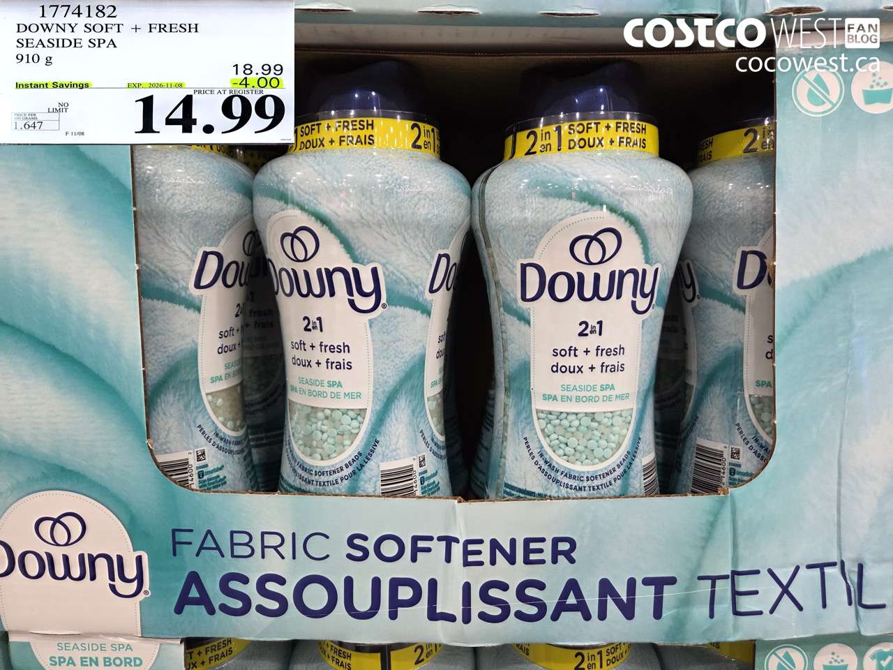 1774182 DOWNY SOFT + FRESH SEASIDE SPA 910 G ($4.00 INSTANT SAVINGS EXPIRES ON 2026-11-08) $14.99