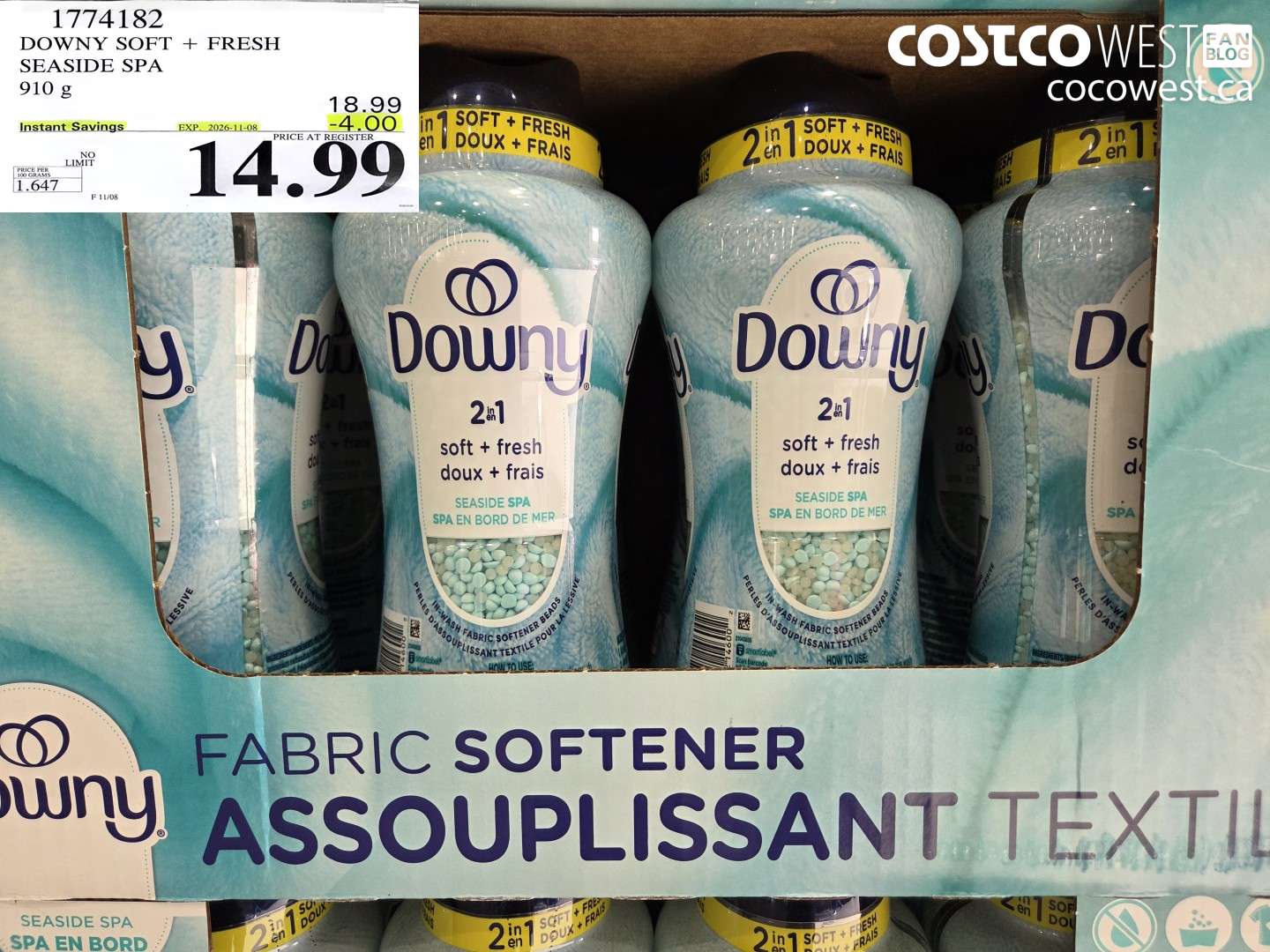 1774182 DOWNY SOFT + FRESH SEASIDE SPA 910 G ($4.00 INSTANT SAVINGS EXPIRES ON 2026-11-08) $14.99