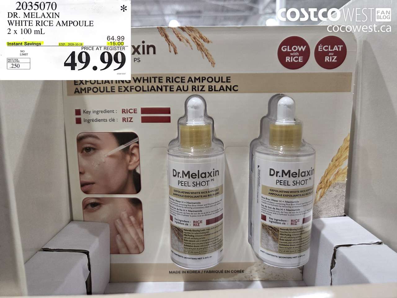 2035070 DR. MELAXIN WHITE RICE AMPOULE 2 X 100 ML ($15.00 INSTANT SAVINGS EXPIRES ON 2026-10-18) $49.99