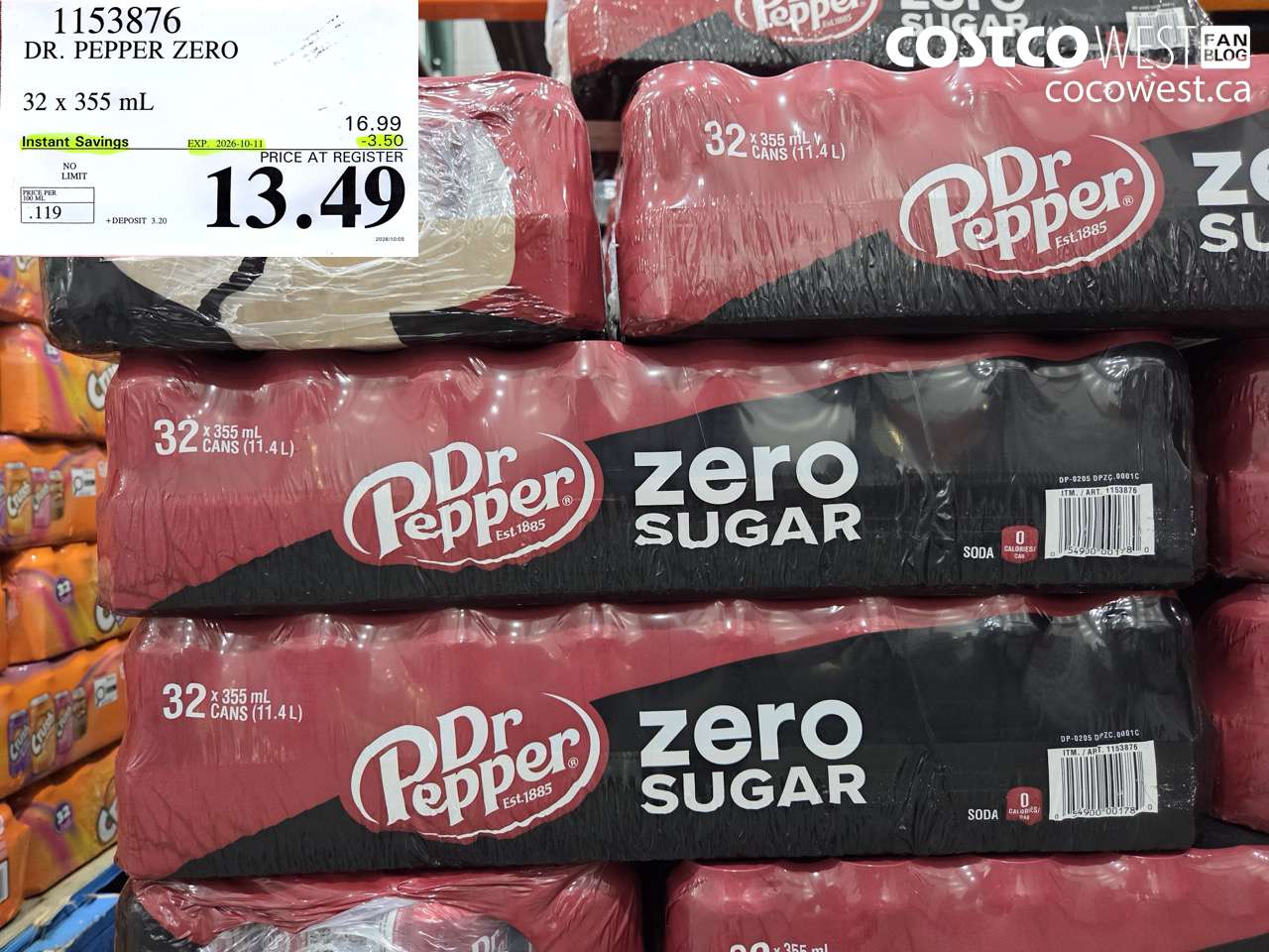 1153876 DR. PEPPER ZERO 32 X 355 ML ($3.50 INSTANT SAVINGS EXPIRES ON 2026-10-11) $13.49