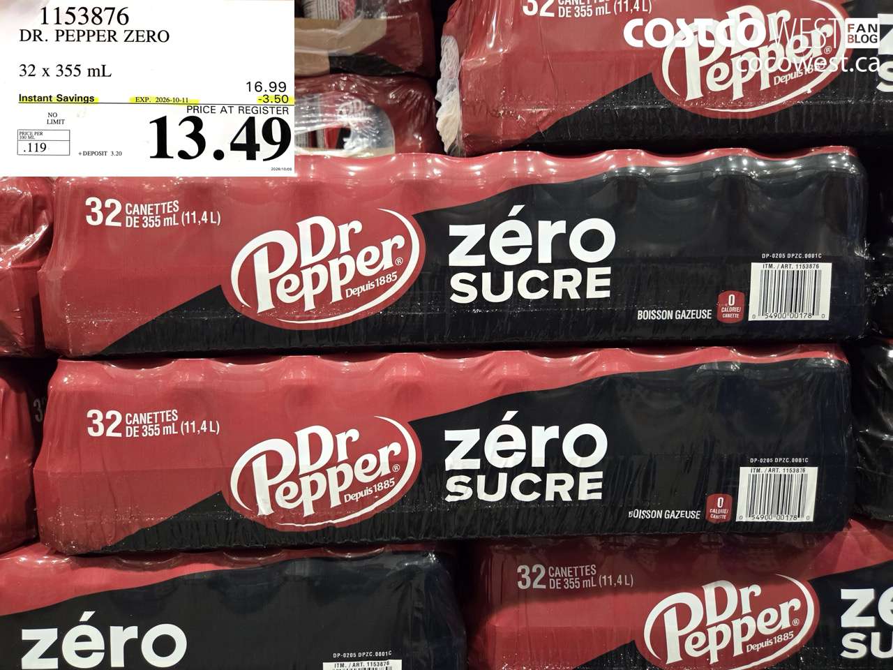 1153876 DR. PEPPER ZERO 32 X 355 ML ($3.50 INSTANT SAVINGS EXPIRES ON 2026-10-11) $13.49