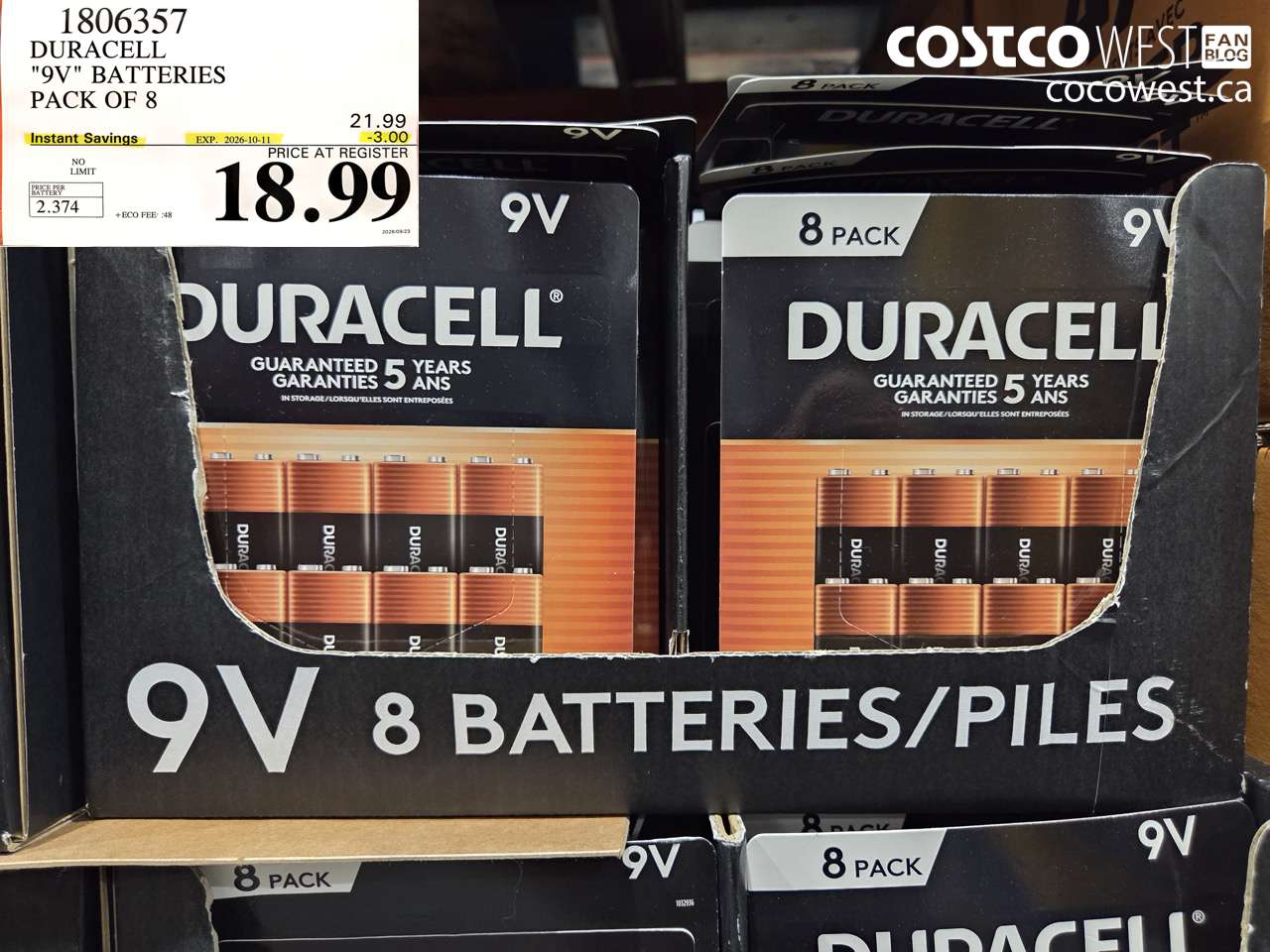 1806357 DURACELL 9V BATTERIES PACK OF 8 ($3.00 INSTANT SAVINGS EXPIRES ON 2026-10-11) $18.99