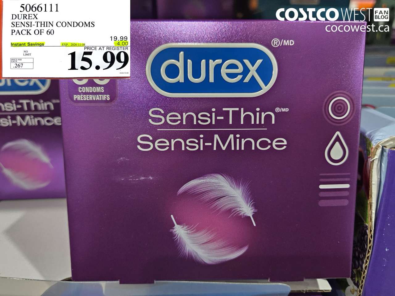 5066111 DUREX SENSI-THIN CONDOMS PACK OF 60 ($4.00 INSTANT SAVINGS EXPIRES ON 2026-11-08) $15.99