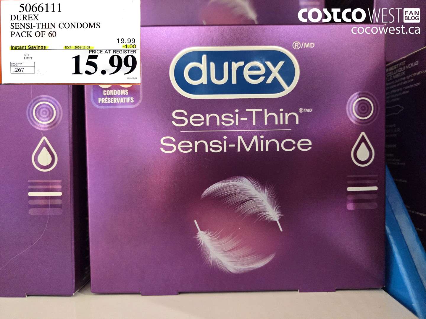 5066111 DUREX SENSI-THIN CONDOMS PACK OF 60 ($4.00 INSTANT SAVINGS EXPIRES ON 2026-11-08) $15.99