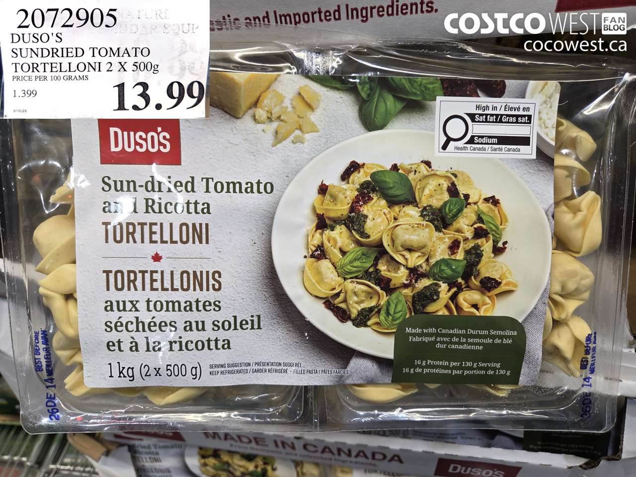 2072905 DUSO'S SUNDRIED TOMATO TORTELLONI 2 X 500G $13.99