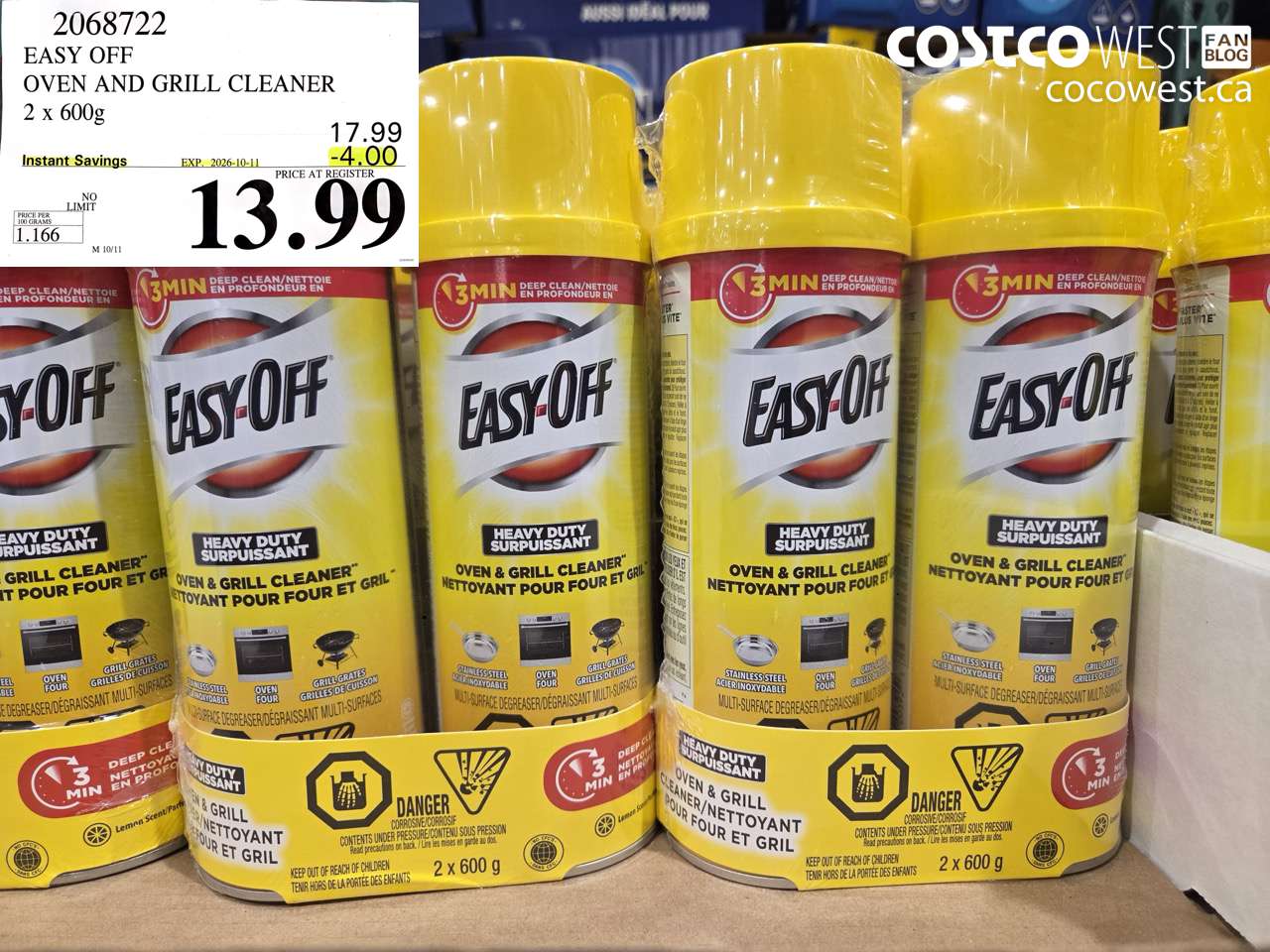 2068722 EASY OFF OVEN AND GRILL CLEANER 2 X 600G ($4.00 INSTANT SAVINGS EXPIRES ON 2026-10-11) $13.99