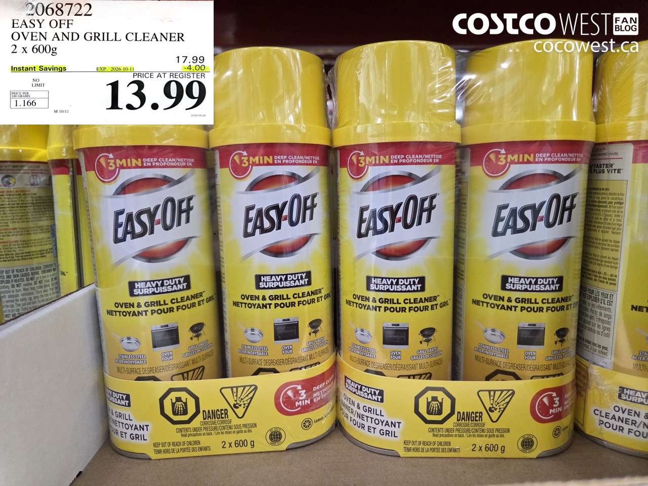 2068722 EASY OFF OVEN AND GRILL CLEANER 2 X 600G ($4.00 INSTANT SAVINGS EXPIRES ON 2026-10-11) $13.99