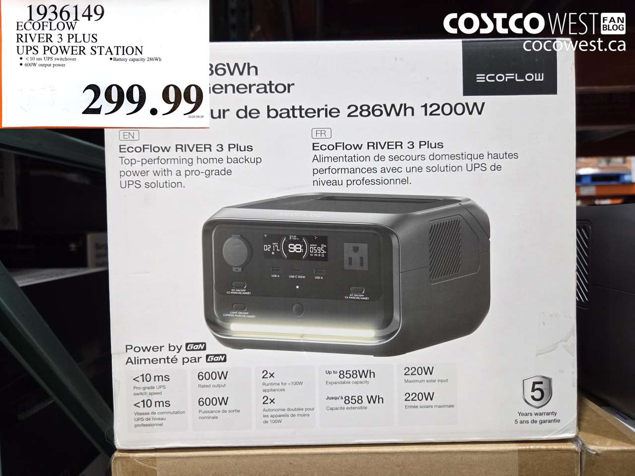 1936149 ECOFLOW RIVER 3 PLUS UPS POWER STATION $299.99
