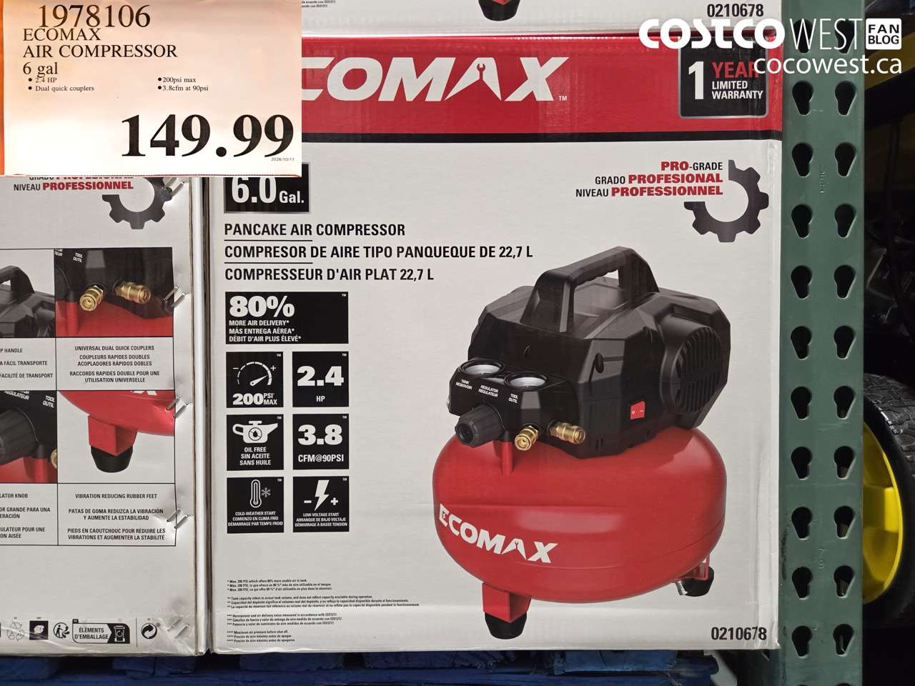 1978106 ECOMAX AIR COMPRESSOR 6 GAL $149.99