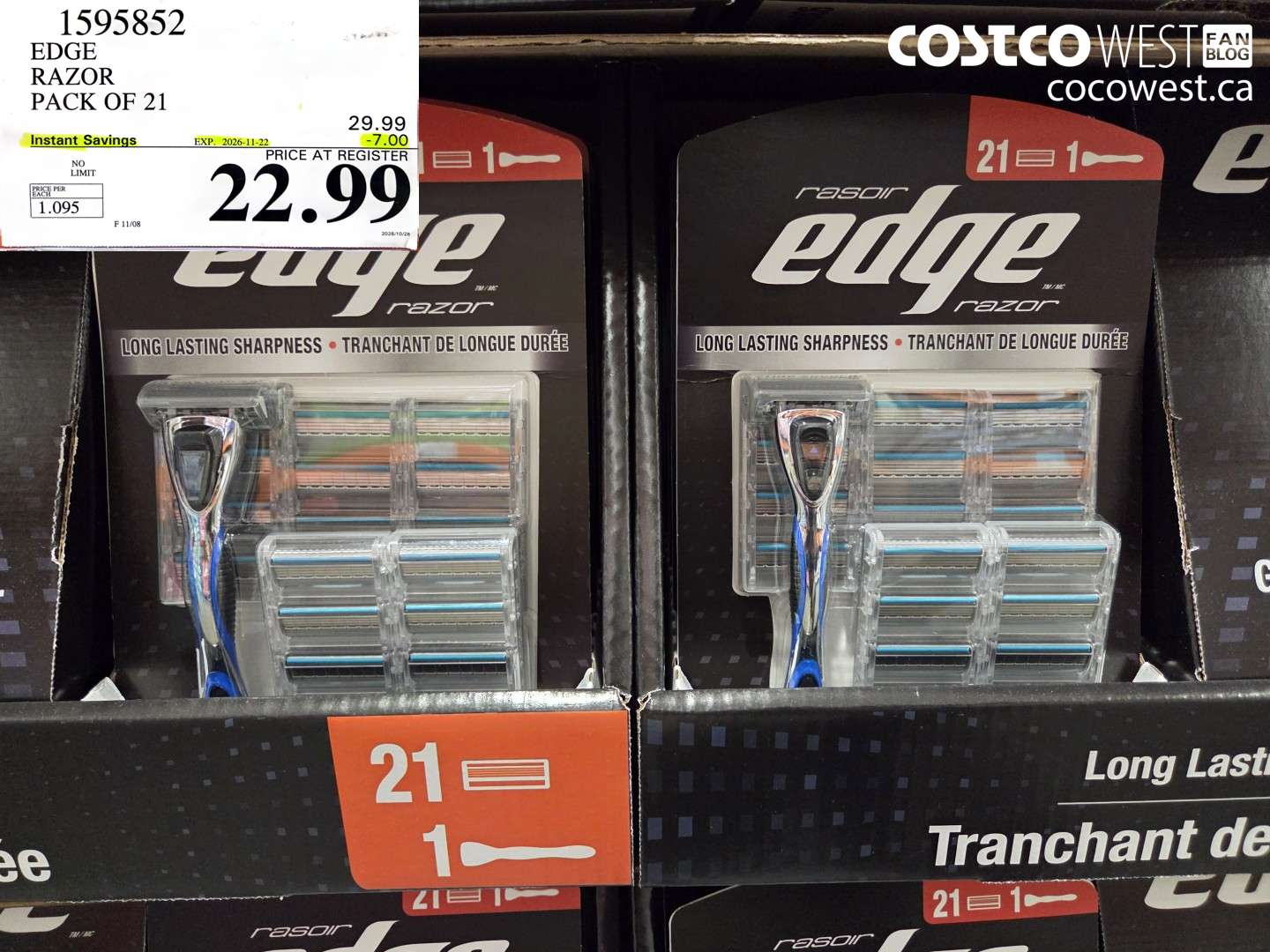 1595852 EDGE RAZOR PACK OF 21 ($7.00 INSTANT SAVINGS EXPIRES ON 2026-11-22) $22.99