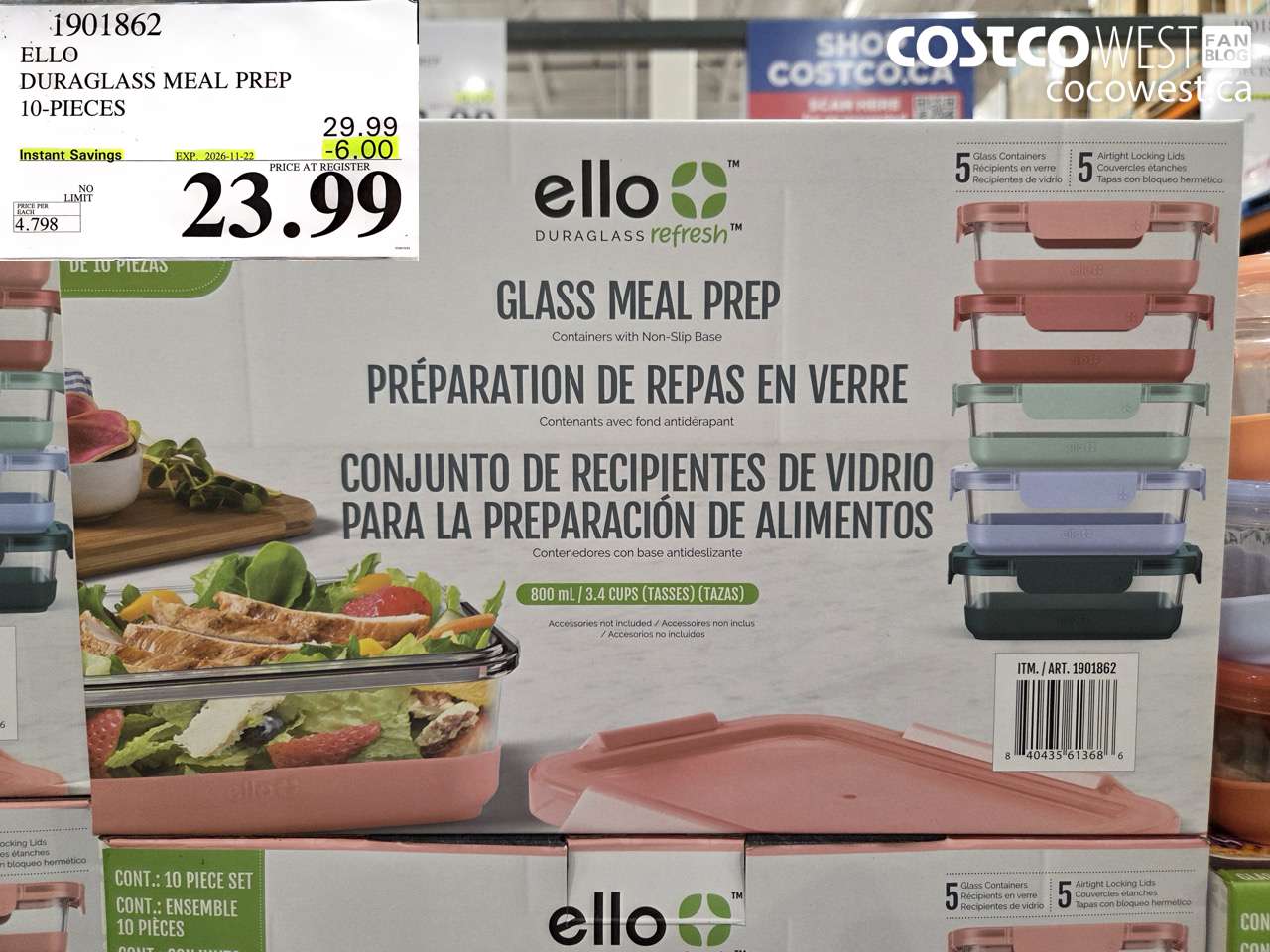1901862 ELLO DURAGLASS MEAL PREP 10-PIECES ($6.00 INSTANT SAVINGS EXPIRES ON 2026-11-22) $23.99