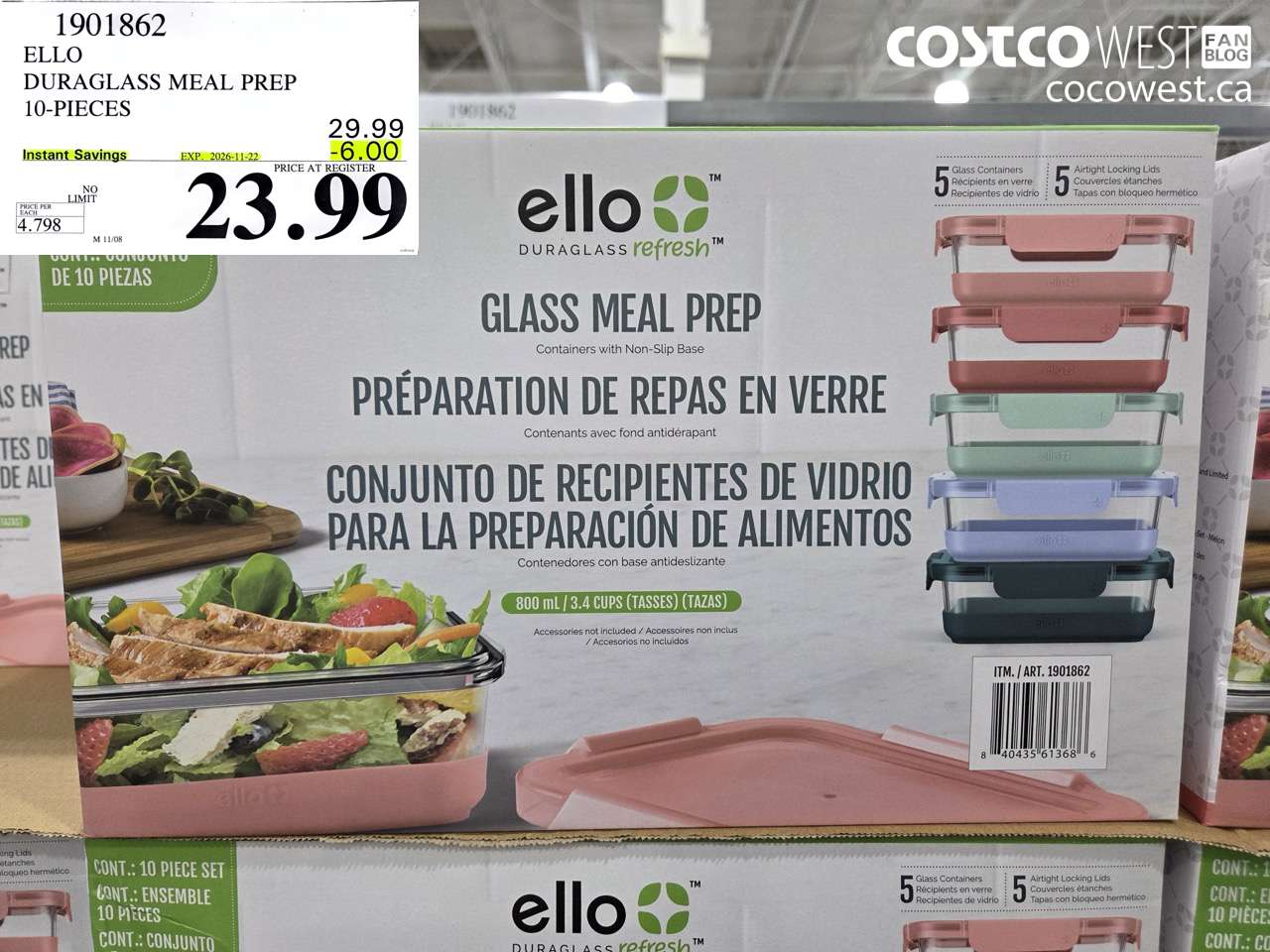 1901862 ELLO DURAGLASS MEAL PREP 10-PIECES ($6.00 INSTANT SAVINGS EXPIRES ON 2026-11-22) $23.99