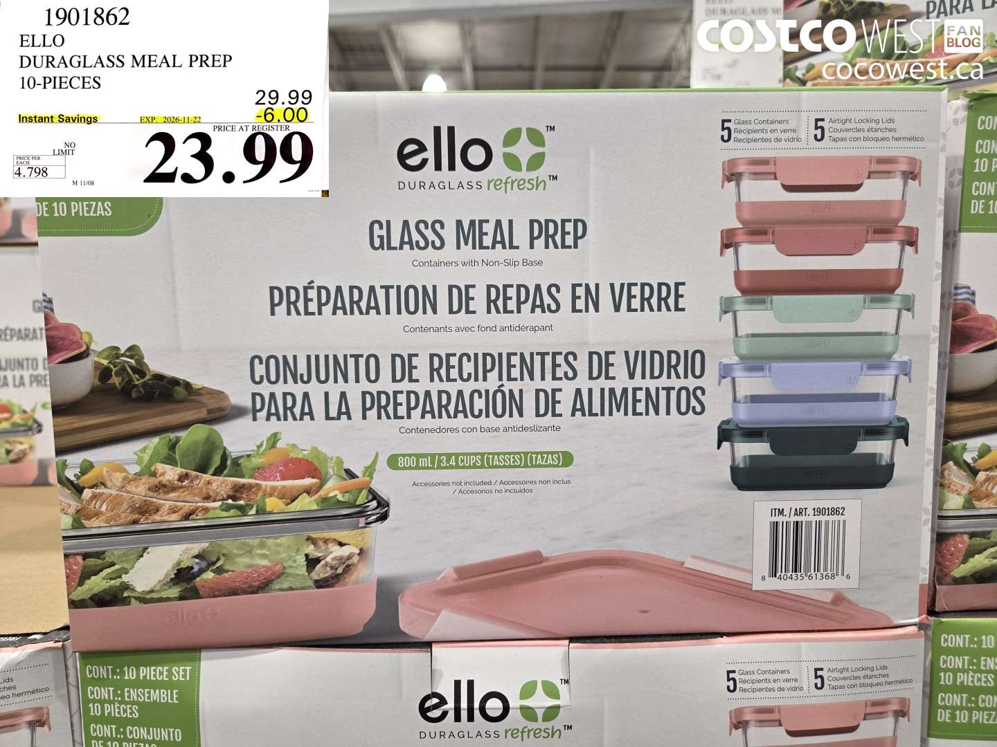 1901862 ELLO DURAGLASS MEAL PREP 10-PIECES ($6.00 INSTANT SAVINGS EXPIRES ON 2026-11-22) $23.99