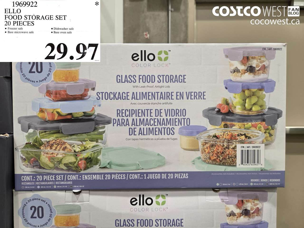 1969922 ELLO FOOD STORAGE SET 20 PIECES $29.97