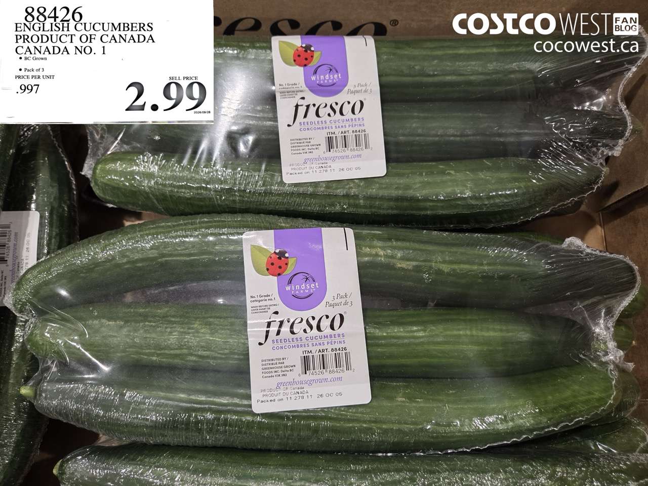 88426 ENGLISH CUCUMBERS PRODUCT OF CANADA CANADA NO. 1 $2.99