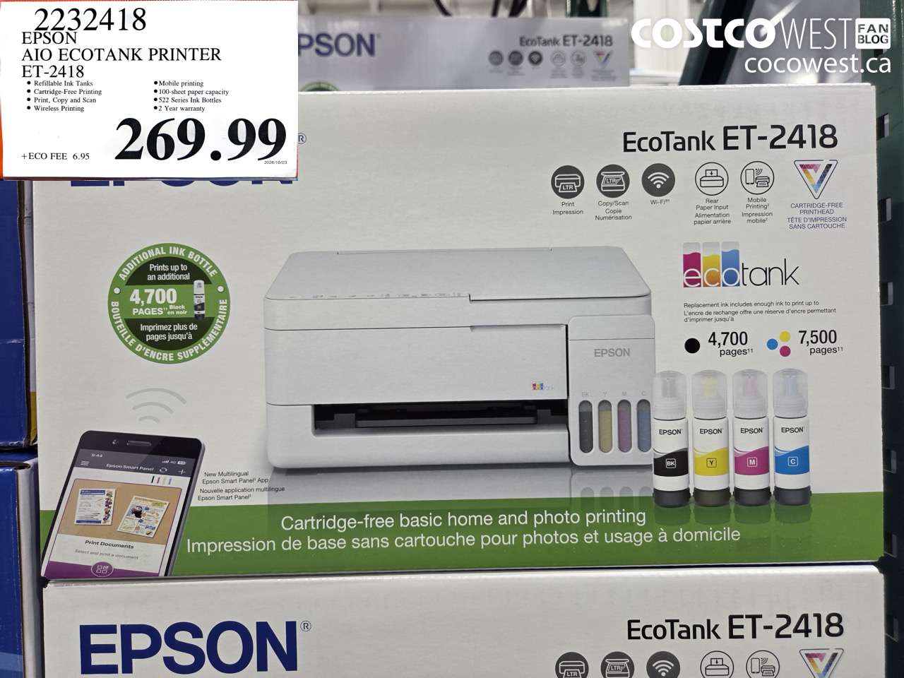 2232418 EPSON AIO ECOTANK PRINTER ET-2418 $269.99
