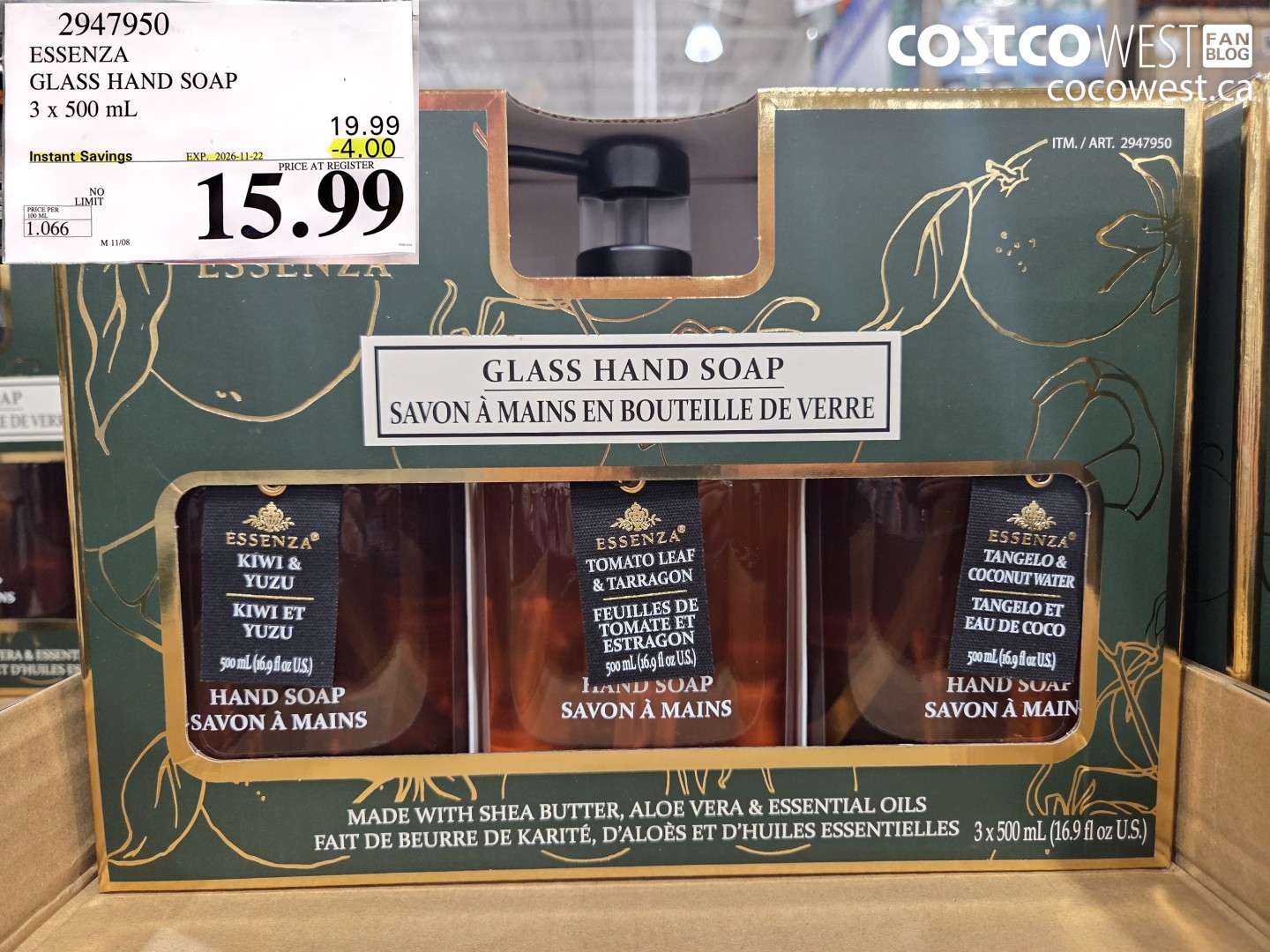 2947950 ESSENZA GLASS HAND SOAP 3 X 500 ML ($4.00 INSTANT SAVINGS EXPIRES ON 2026-11-22) $15.99