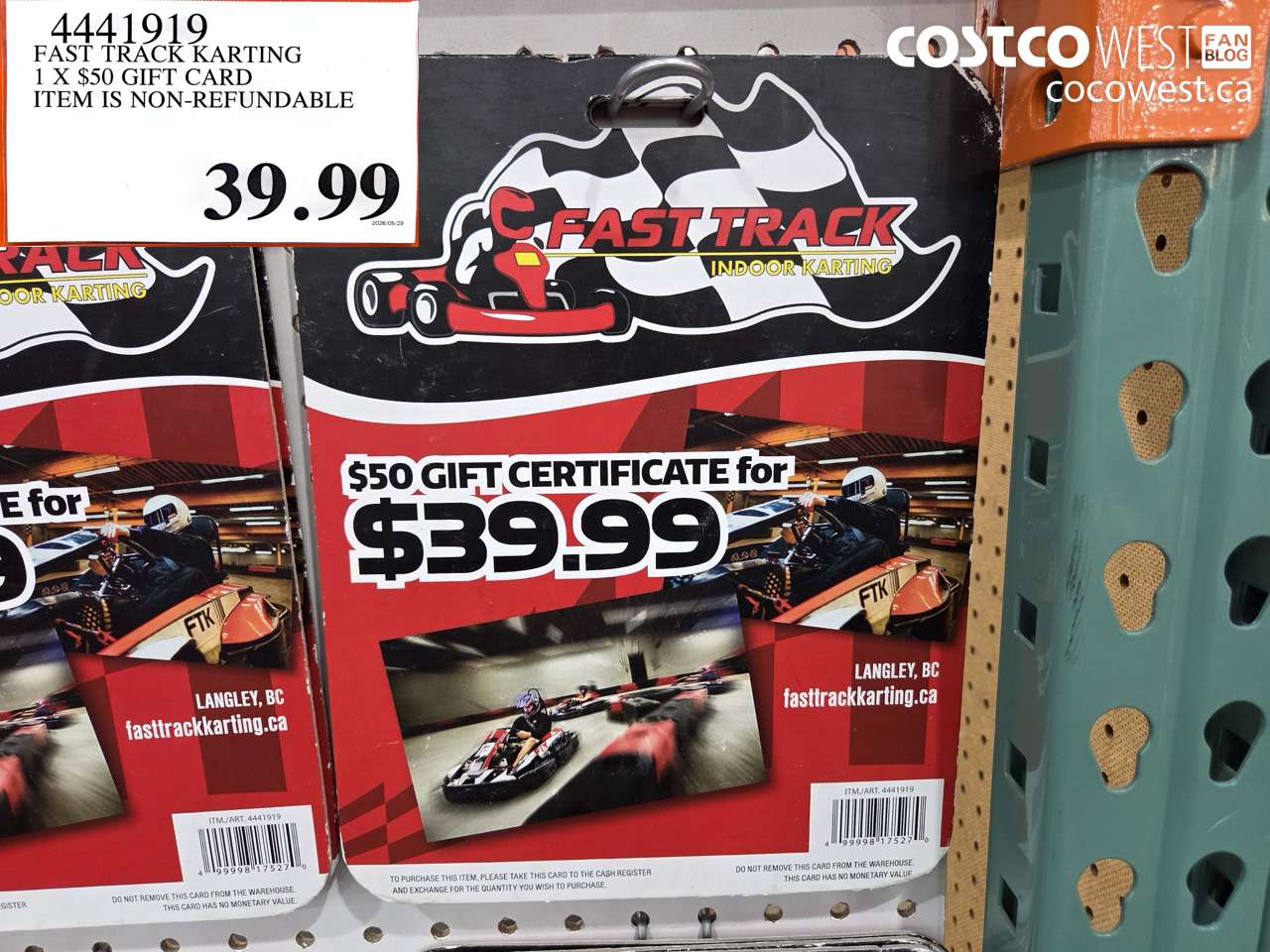 4441919 FAST TRACK KARTING 1 X $50 GIFT CARD ITEM IS NON-REFUNDABLE $39.99