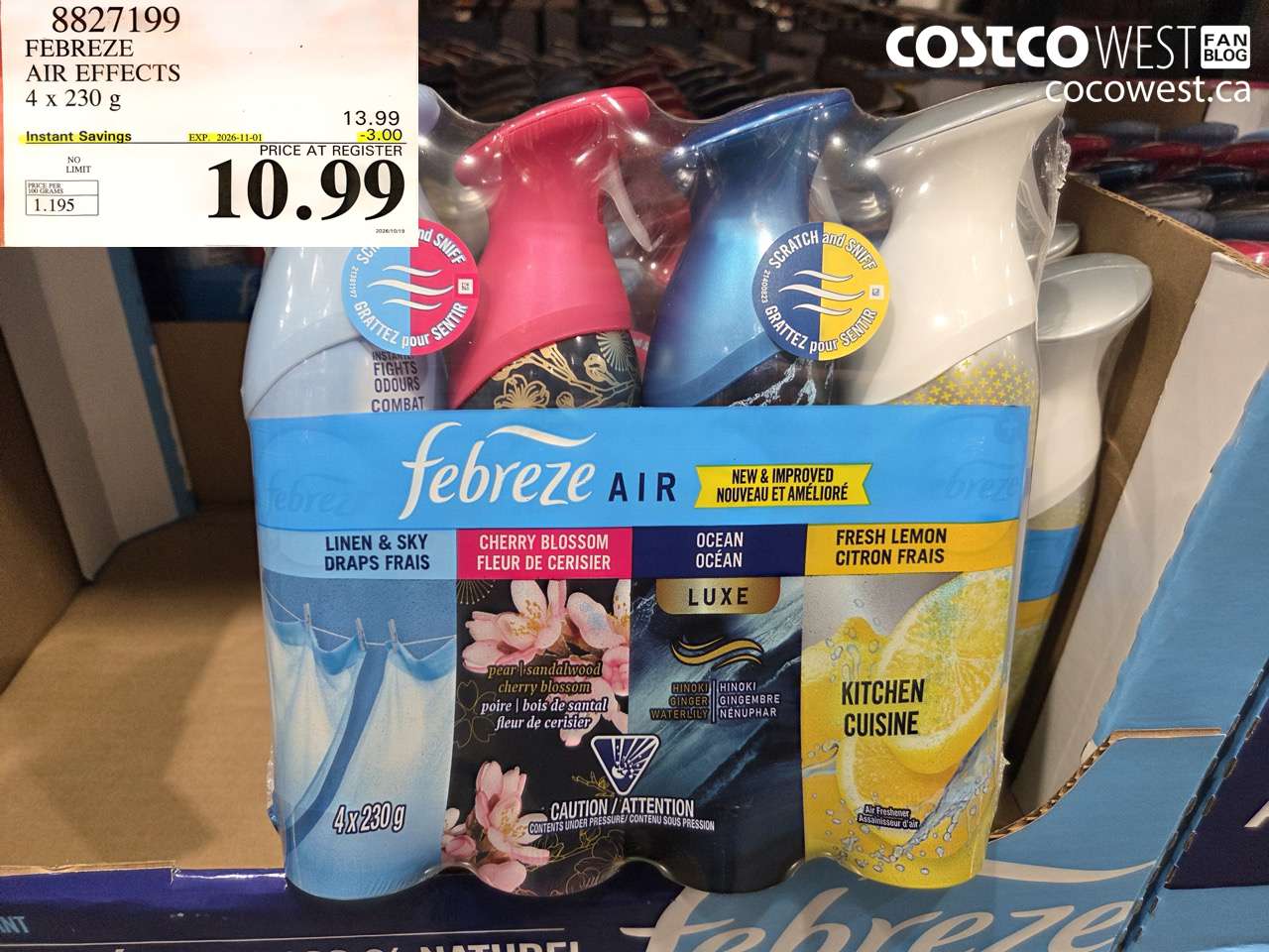 8827199 FEBREZE AIR EFFECTS 4 X 230 G ($3.00 INSTANT SAVINGS EXPIRES ON 2026-11-01) $10.99