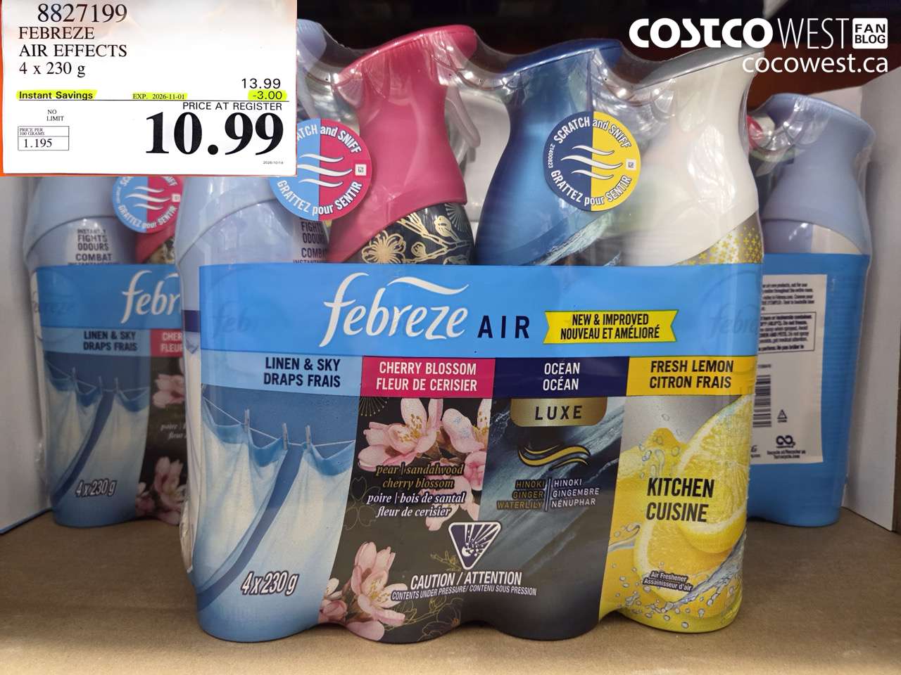 8827199 FEBREZE AIR EFFECTS 4 X 230 G ($3.00 INSTANT SAVINGS EXPIRES ON 2026-11-01) $10.99