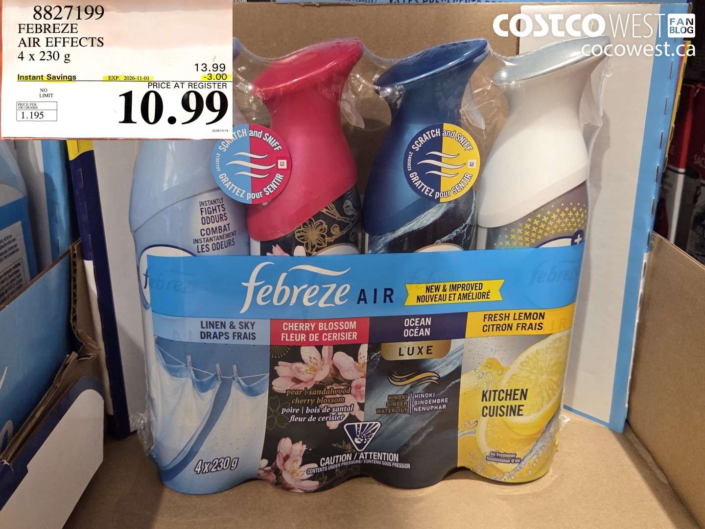 8827199 FEBREZE AIR EFFECTS 4 X 230 G ($3.00 INSTANT SAVINGS EXPIRES ON 2026-11-01) $10.99