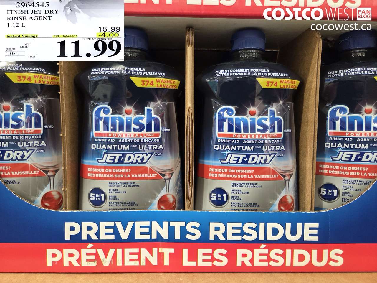 2964545 FINISH JET DRY RINSE AGENT 1.12 L ($4.00 INSTANT SAVINGS EXPIRES ON 2026-10-25) $11.99