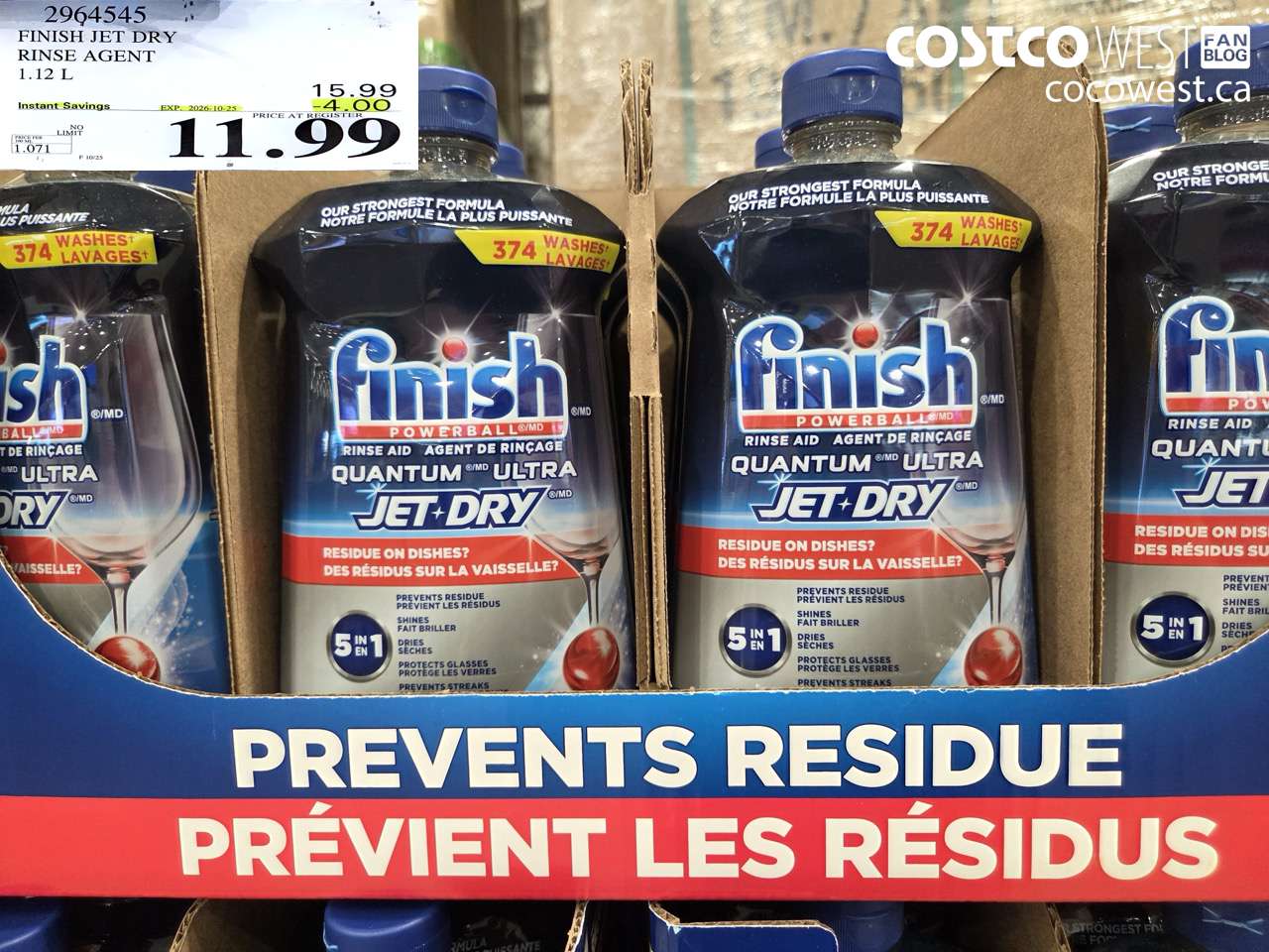 2964545 FINISH JET DRY RINSE AGENT 1.12 L ($4.00 INSTANT SAVINGS EXPIRES ON 2026-10-25) $11.99