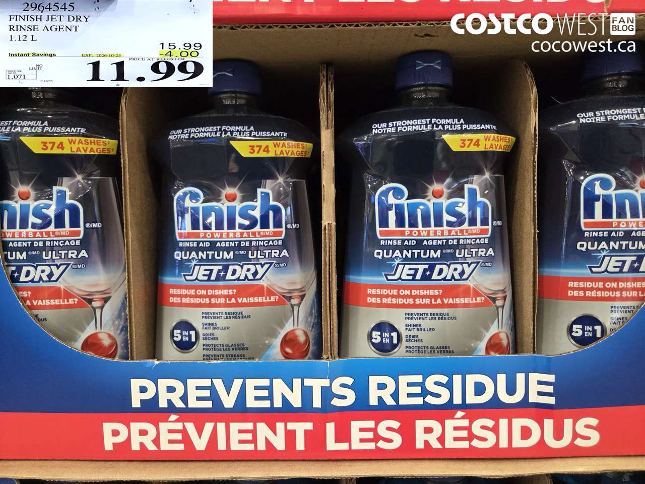 2964545 FINISH JET DRY RINSE AGENT 1.12 L ($4.00 INSTANT SAVINGS EXPIRES ON 2026-10-25) $11.99