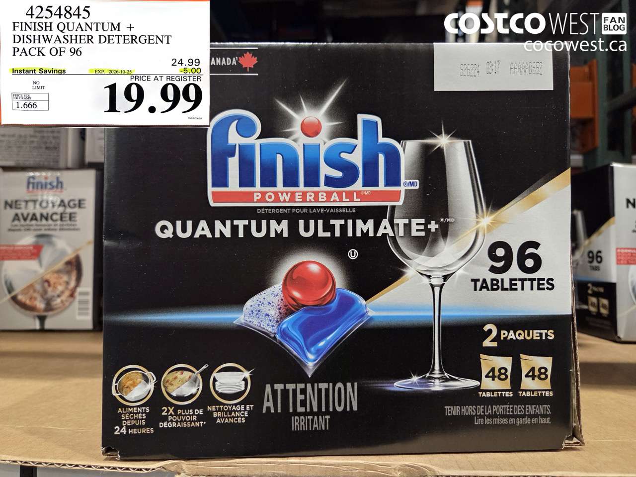 4254845 FINISH QUANTUM + DISHWASHER DETERGENT PACK OF 96 ($5.00 INSTANT SAVINGS EXPIRES ON 2026-10-25) $19.99