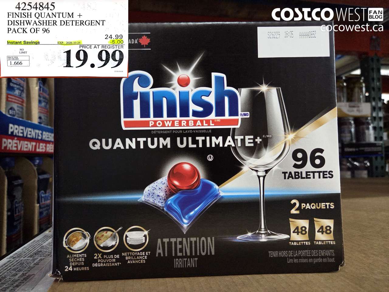 4254845 FINISH QUANTUM + DISHWASHER DETERGENT PACK OF 96 ($5.00 INSTANT SAVINGS EXPIRES ON 2026-10-25) $19.99