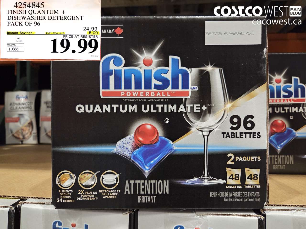 4254845 FINISH QUANTUM + DISHWASHER DETERGENT PACK OF 96 ($5.00 INSTANT SAVINGS EXPIRES ON 2026-10-25) $19.99
