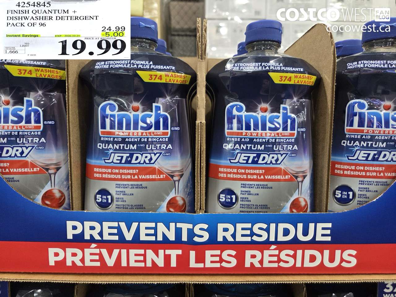 4254845 FINISH QUANTUM + DISHWASHER DETERGENT PACK OF 96 ($5.00 INSTANT SAVINGS EXPIRES ON 2026-10-25) $19.99
