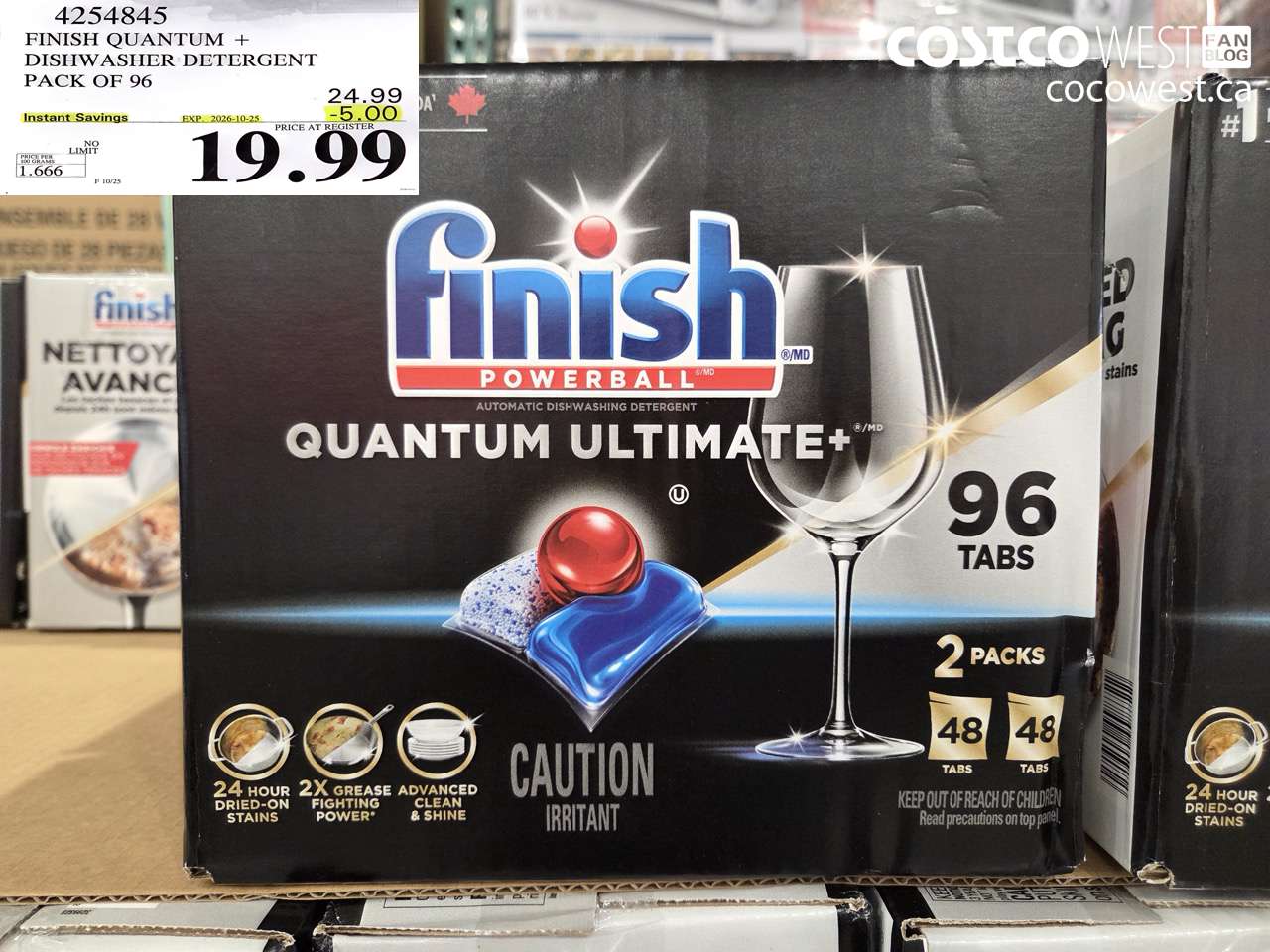4254845 FINISH QUANTUM + DISHWASHER DETERGENT PACK OF 96 ($5.00 INSTANT SAVINGS EXPIRES ON 2026-10-25) $19.99
