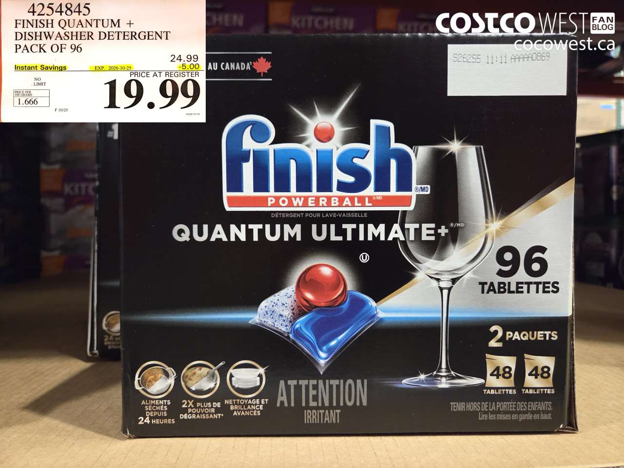 4254845 FINISH QUANTUM + DISHWASHER DETERGENT PACK OF 96 ($5.00 INSTANT SAVINGS EXPIRES ON 2026-10-25) $19.99