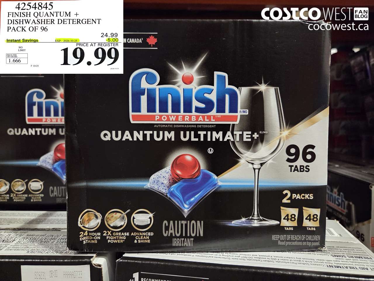 4254845 FINISH QUANTUM + DISHWASHER DETERGENT PACK OF 96 ($5.00 INSTANT SAVINGS EXPIRES ON 2026-10-25) $19.99