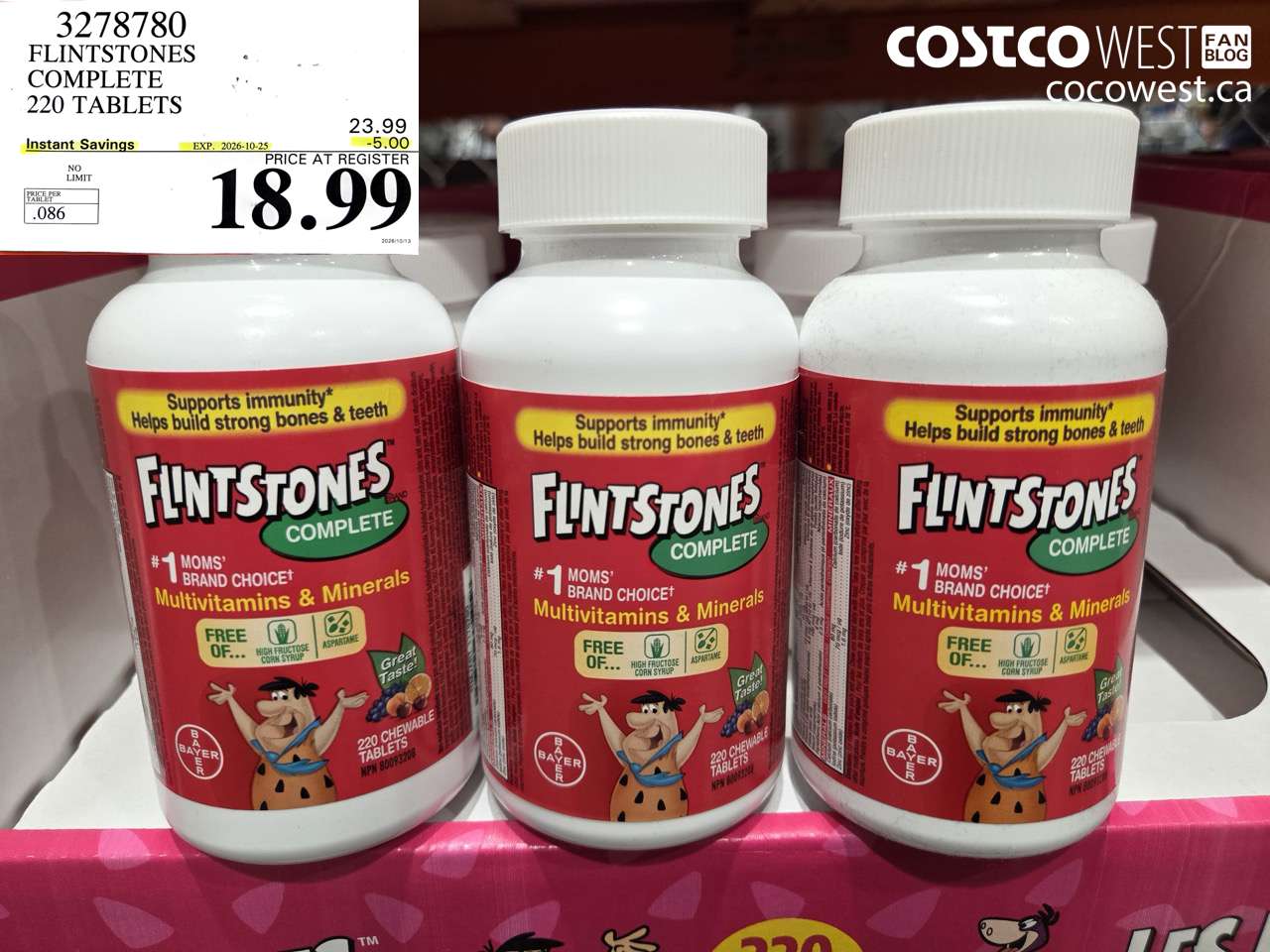3278780 FLINTSTONES COMPLETE 220 TABLETS ($5.00 INSTANT SAVINGS EXPIRES ON 2026-10-25) $18.99