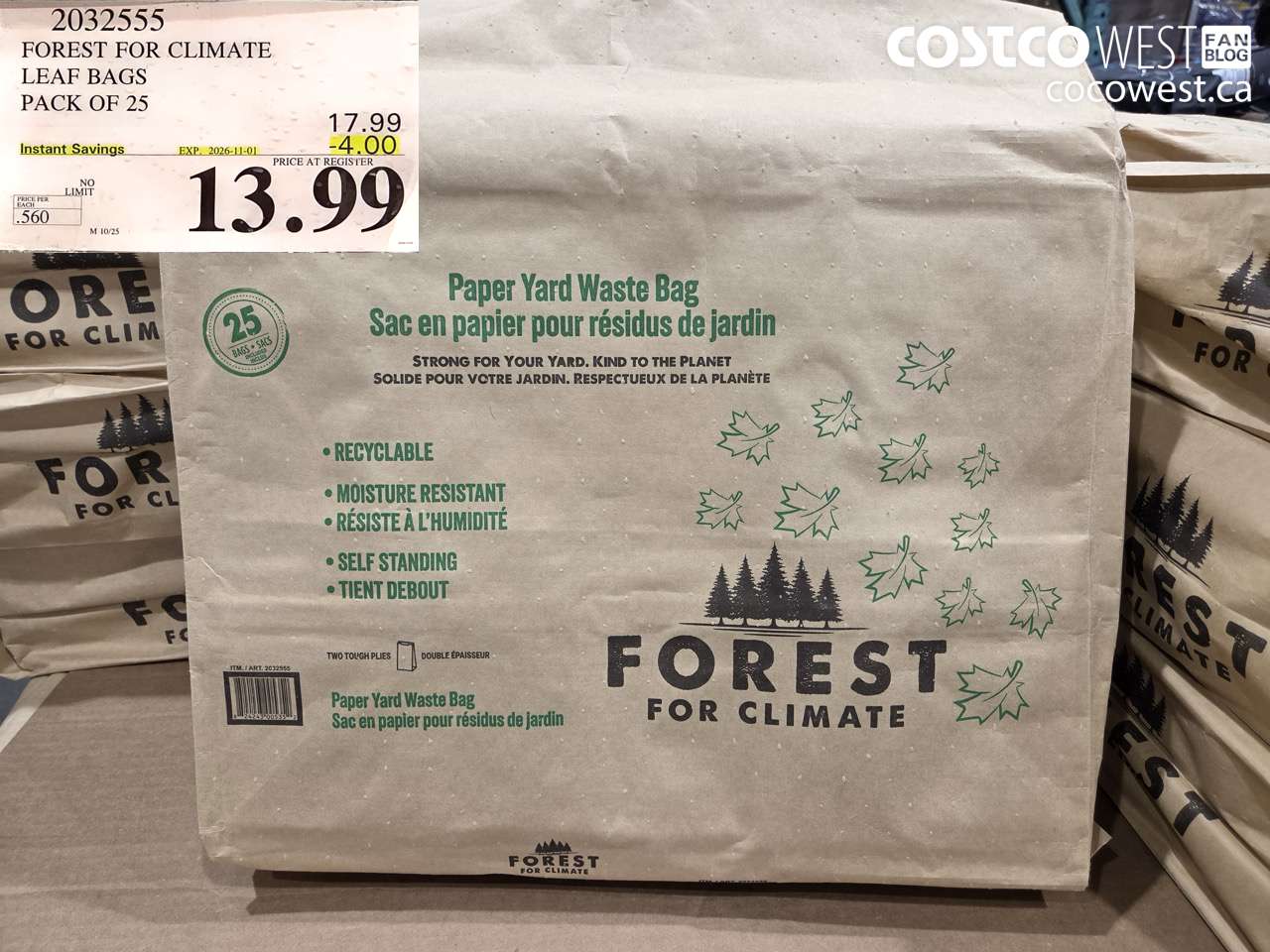 2032555 FOREST FOR CLIMATE LEAF BAGS PACK OF 25 ($4.00 INSTANT SAVINGS EXPIRES ON 2026-11-01) $13.99