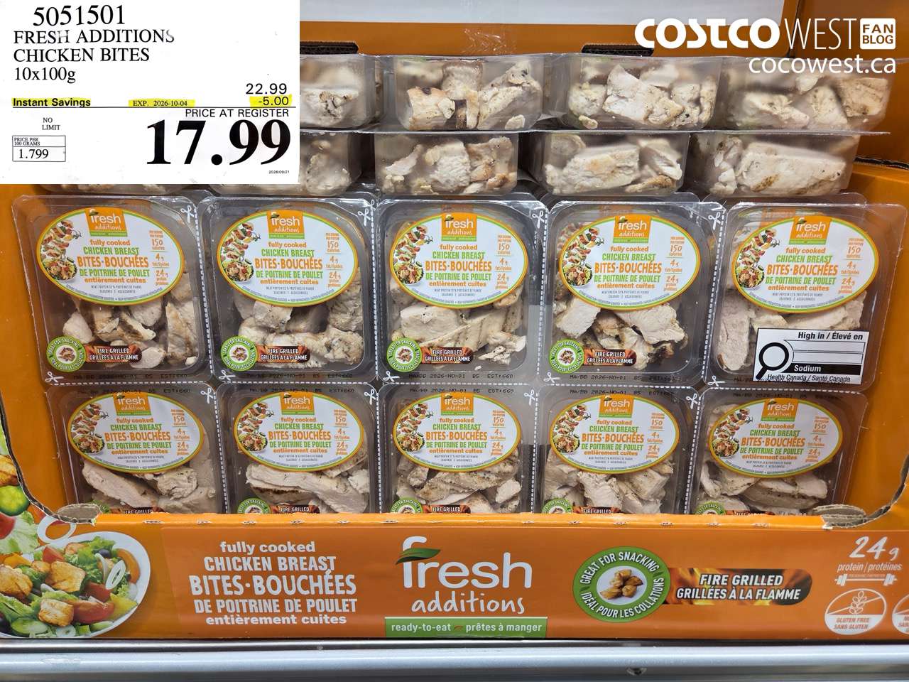 5051501 FRESH ADDITIONS CHICKEN BITES 10X100G ($5.00 INSTANT SAVINGS EXPIRES ON 2026-10-04) $17.99