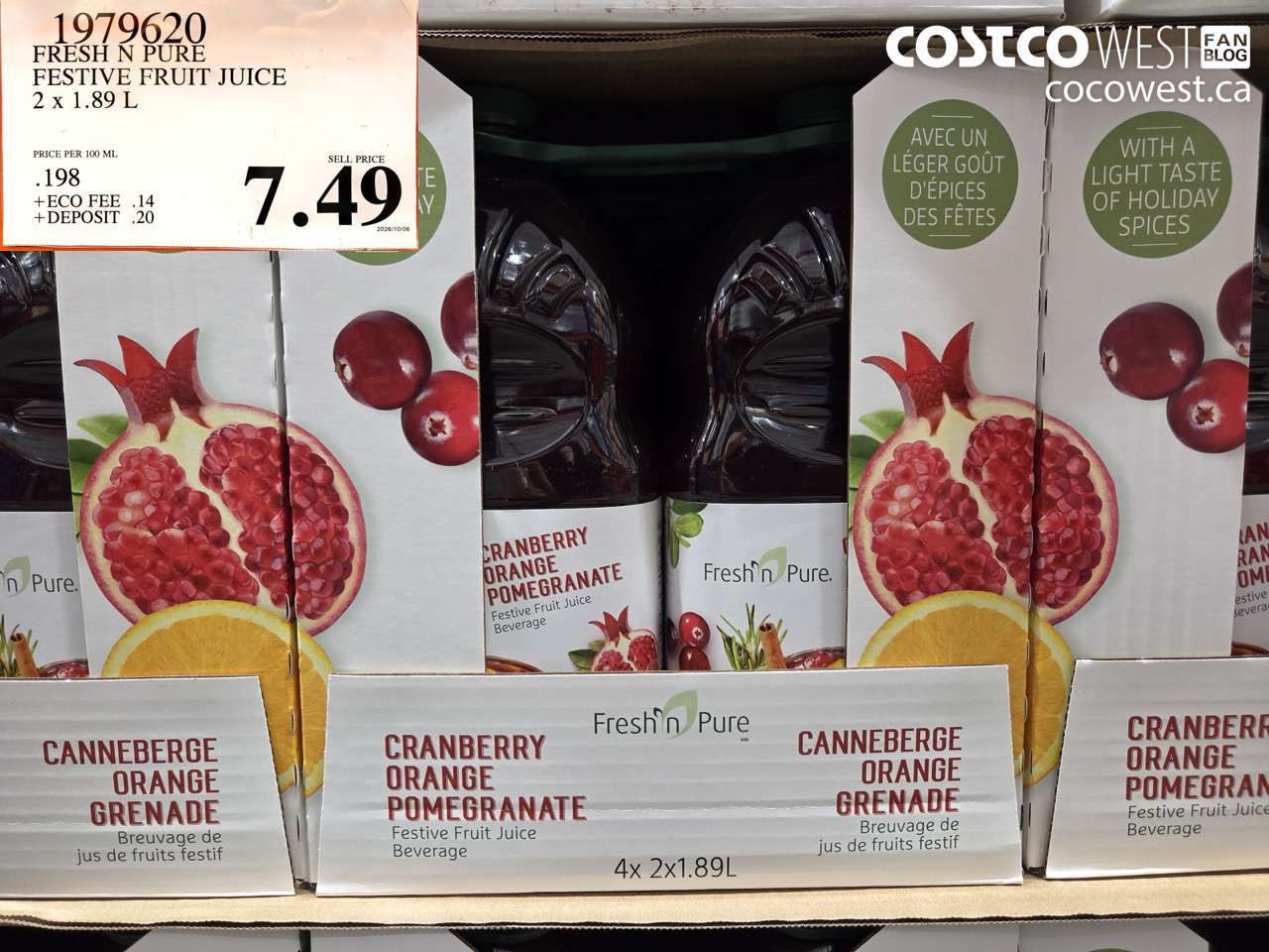 1979620 FRESH N PURE FESTIVE FRUIT JUICE 2 X 1.89 L $7.49